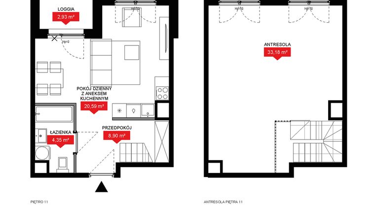 Rzut - Mieszkanie na sprzedaż 1 pokój o powierzchni 66,55 m² - numer A1 147 w 29L