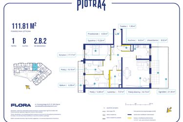 Rzut - Mieszkanie na sprzedaż 4 pokoje o powierzchni 111,81 m² - numer 2.B.2 w Piotra 4