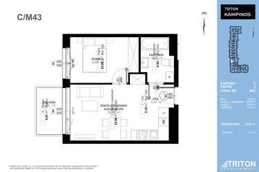 Rzut - Mieszkanie na sprzedaż 2 pokoje o powierzchni 33,67 m² - numer C_M43 w Triton Kampinos Klatka B i C