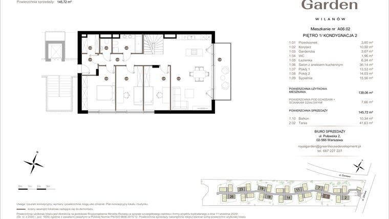 Rzut - Mieszkanie na sprzedaż 5 pokoi o powierzchni 138,06 m² - numer A06.02 w Royal Garden Wilanów Apartamenty