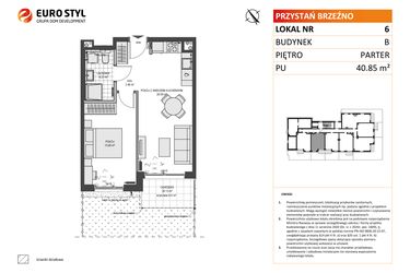 Rzut - Mieszkanie na sprzedaż 2 pokoje o powierzchni 40,85 m² - numer B6 w Przystań Brzeźno etap 1.2