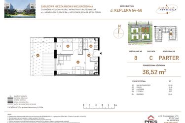 Rzut - Mieszkanie na sprzedaż 2 pokoje o powierzchni 36,52 m² - numer JAR-III-C-LM-M8 w Osiedle JAR Heweliusza etap III