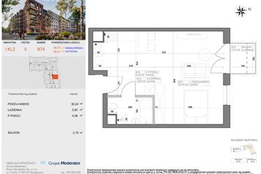 Rzut - Mieszkanie na sprzedaż 1 pokój o powierzchni 38,27 m² - numer I-B74 w Industria etap I-B