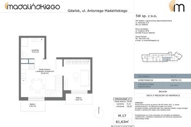Rzut - Mieszkanie na sprzedaż 3 pokoje o powierzchni 61,32 m² - numer M17 w Madalińskiego