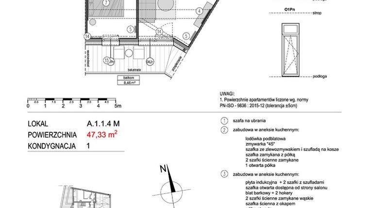 Rzut - Mieszkanie na sprzedaż 2 pokoje o powierzchni 47,59 m² - numer A.1.1.4M w Mikołajki Apartamenty