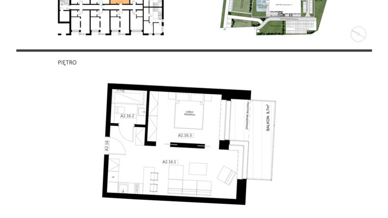 Rzut - Mieszkanie na sprzedaż 2 pokoje o powierzchni 39,22 m² - numer A2.16 w Apartamenty Dźwirzyno