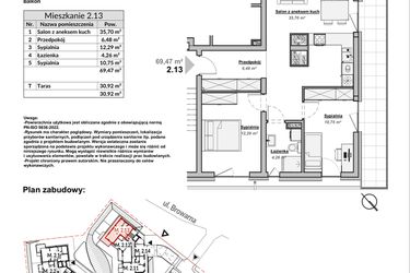 Rzut - Mieszkanie na sprzedaż 3 pokoje o powierzchni 69,47 m² - numer M2.13 w Bulwary Apartamenty