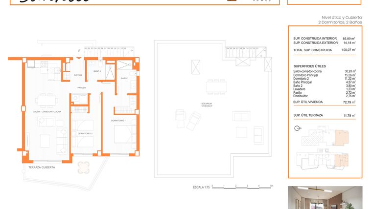 Rzut - Mieszkanie na sprzedaż 2 pokoje o powierzchni 100,07 m² - numer ATICO F w Sunhill