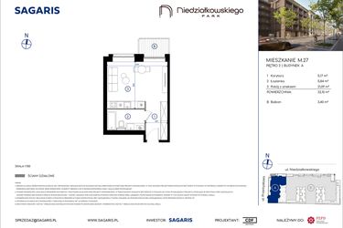 Rzut - Mieszkanie na sprzedaż 1 pokój o powierzchni 32,1 m² - numer M.27 w Niedziałkowskiego Park