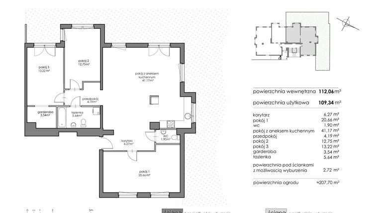 Rzut - Mieszkanie na sprzedaż 4 pokoje o powierzchni 112,06 m² - numer M-2 w Architektów 44