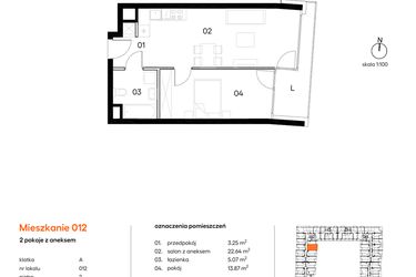 Rzut - Mieszkanie na sprzedaż 2 pokoje o powierzchni 44,83 m² - numer A012 w Miasto Polskich Mistrzów Olimpijskich