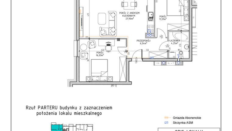 Rzut - Mieszkanie na sprzedaż 3 pokoje o powierzchni 66,09 m² - numer 5 w Osiedle Sady bud. E4