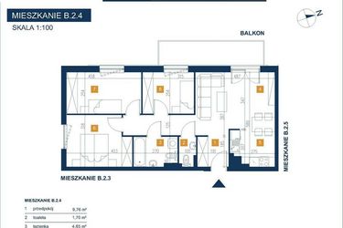 Rzut - Mieszkanie na sprzedaż 4 pokoje o powierzchni 69,4 m² - numer B.2.4 w EcoVista