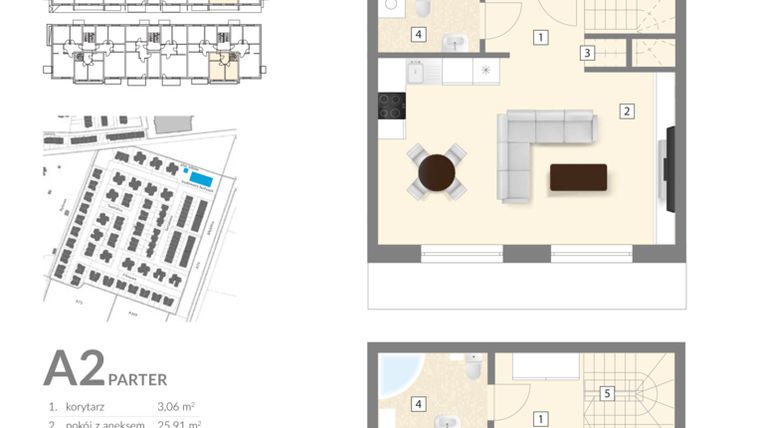 Rzut - Mieszkanie na sprzedaż 3 pokoje o powierzchni 67,19 m² - numer A2 w Błękitne Aleje Etap XV