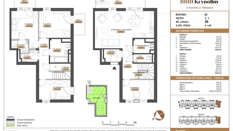 Rzut - Mieszkanie na sprzedaż 5 pokoi o powierzchni 118,56 m² - numer 20.B5 w Apartamenty Krynoliny