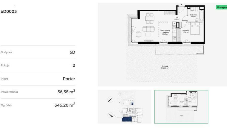 Rzut - Mieszkanie na sprzedaż 2 pokoje o powierzchni 58,55 m² - numer 6D0003 w Jaśminowy Mokotów etap VI