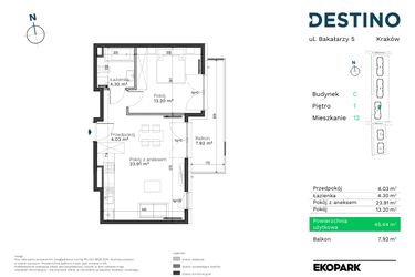 Rzut - Mieszkanie na sprzedaż 2 pokoje o powierzchni 45,44 m² - numer C-12 w Destino