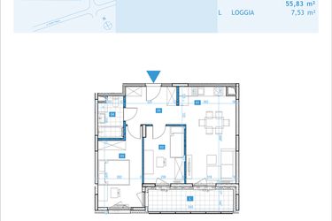 Rzut - Mieszkanie na sprzedaż 3 pokoje o powierzchni 55,83 m² - numer F7 w Osiedle Botaników etap F