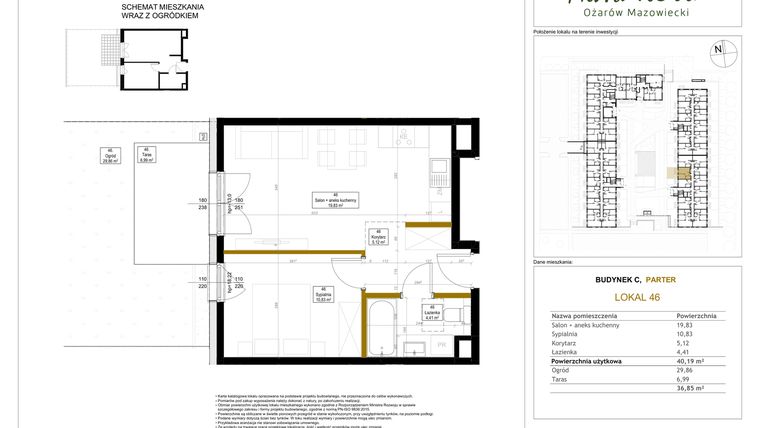Rzut - Mieszkanie na sprzedaż 2 pokoje o powierzchni 40,19 m² - numer 46 w Aura Nova etap II