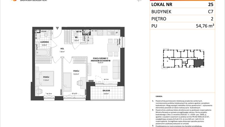 Rzut - Mieszkanie na sprzedaż 3 pokoje o powierzchni 54,76 m² - numer C7.25 w Konstelacja etap IV