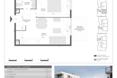 Rzut - Mieszkanie na sprzedaż 2 pokoje o powierzchni 40,06 m² - numer 59 w Monsa bud. E