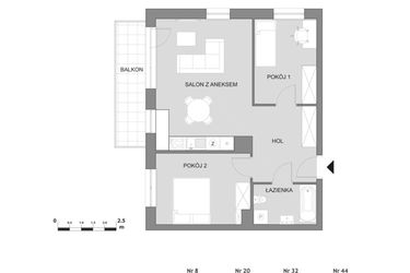 Rzut - Mieszkanie na sprzedaż 3 pokoje o powierzchni 58,37 m² - numer B1.4 w Osiedle Aleksandria II - budynek B