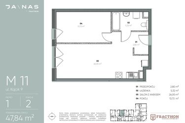 Rzut - Mieszkanie na sprzedaż 2 pokoje o powierzchni 47,84 m² - numer M.11 w Ja\nas
