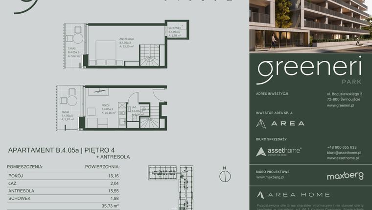 Rzut - Mieszkanie na sprzedaż 2 pokoje o powierzchni 35,86 m² - numer B.4.05a w Greeneri Park