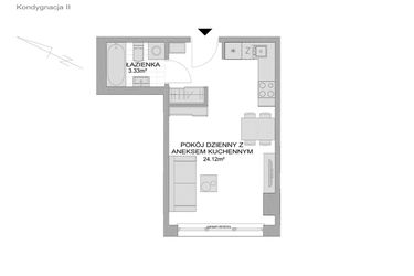 Rzut - Mieszkanie na sprzedaż 1 pokój o powierzchni 28,12 m² - numer CP/R7/26 w Centralpark