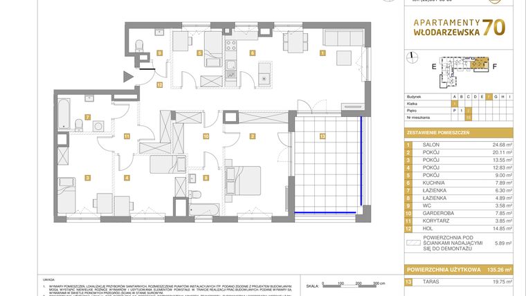 Rzut - Mieszkanie na sprzedaż 5 pokoi o powierzchni 135,31 m² - numer F.10 w Apartamenty Włodarzewska 70