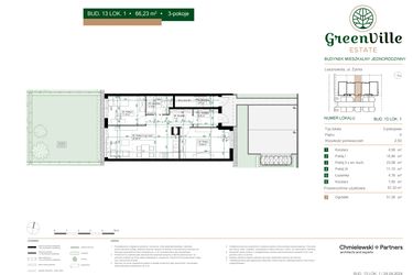 Rzut - Mieszkanie na sprzedaż 3 pokoje o powierzchni 67,32 m² - numer 13.1 w Green Ville