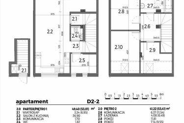 Rzut - Mieszkanie na sprzedaż 4 pokoje o powierzchni 90,62 m² - numer D2-2 w Aleja Miodowa