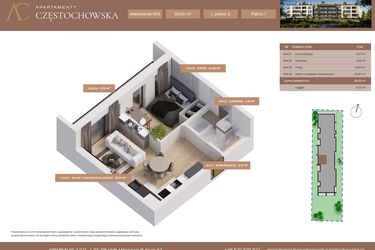 Rzut - Mieszkanie na sprzedaż 2 pokoje o powierzchni 38,6 m² - numer 14 w Apartamenty Częstochowska
