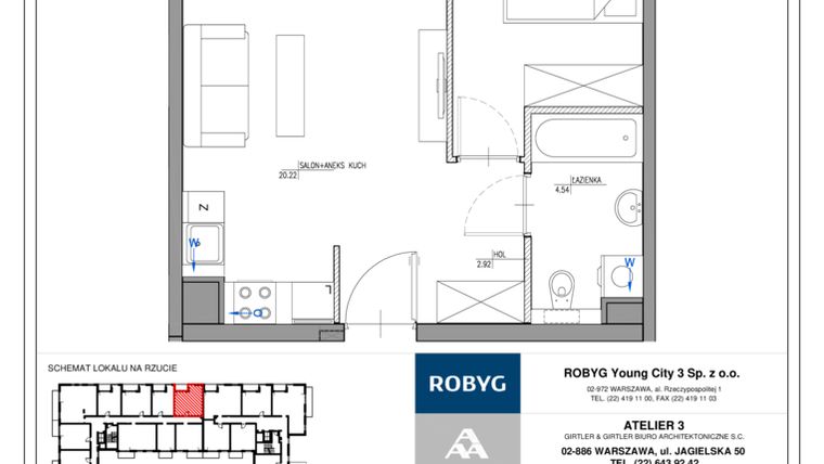 Rzut - Mieszkanie na sprzedaż 2 pokoje o powierzchni 40,08 m² - numer MC/G/A/1/9 w Modern City etap G