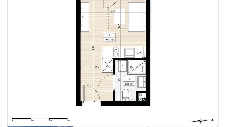 Rzut - Mieszkanie na sprzedaż 1 pokój o powierzchni 20,05 m² - numer B3/1/16 w Montano bud. B3 - apartamenty inwestycyjne