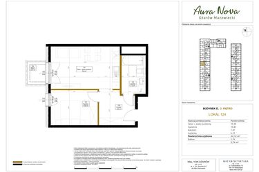 Rzut - Mieszkanie na sprzedaż 2 pokoje o powierzchni 44,58 m² - numer 124 w Aura Nova etap II