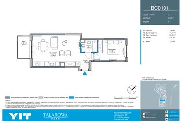 Rzut - Mieszkanie na sprzedaż 2 pokoje o powierzchni 46,48 m² - numer BC0101 w Talarowa Park