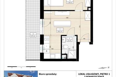 Rzut - Mieszkanie na sprzedaż 2 pokoje o powierzchni 33,79 m² - numer B4/1/17 w MONTANO lokale inwestycyjne