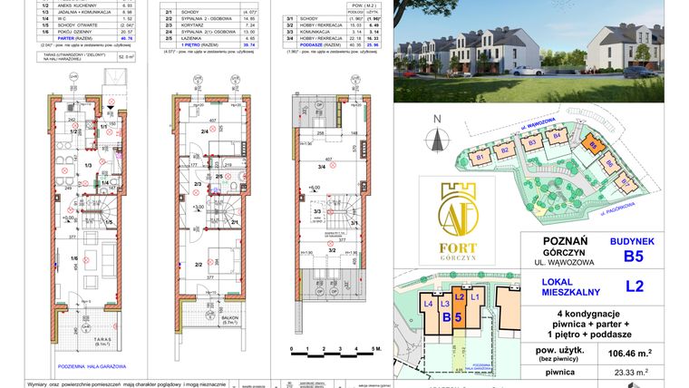 Rzut - Dom na sprzedaż 4 pokoje o powierzchni 106,46 m² - numer L2 w Fort Górczyn - Etap IV