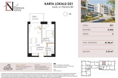 Rzut - Mieszkanie na sprzedaż 2 pokoje o powierzchni 41,98 m² - numer D21 w Enklawa Natury