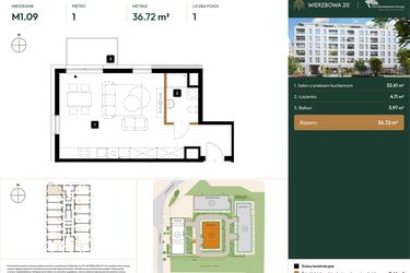 Rzut - Mieszkanie na sprzedaż 1 pokój o powierzchni 26,25 m² - numer 2.M1.09 w Wierzbowa 20