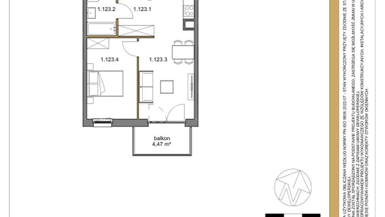 Rzut - Mieszkanie na sprzedaż 2 pokoje o powierzchni 42,08 m² - numer 123 w Osiedle Sfera etap II