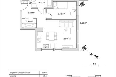 Rzut - Mieszkanie na sprzedaż 2 pokoje o powierzchni 44,18 m² - numer 6.3 w Vela Park bud. 6