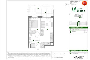 Rzut - Mieszkanie na sprzedaż 2 pokoje o powierzchni 35,12 m² - numer D2 w Osiedle Urbino etap 4.2
