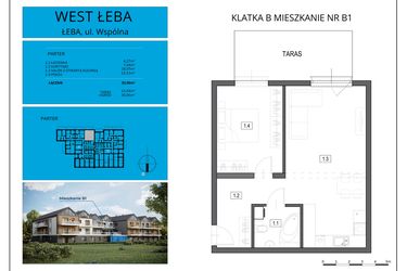 Rzut - Mieszkanie na sprzedaż 2 pokoje o powierzchni 52,9 m² - numer B1 w West Łeba