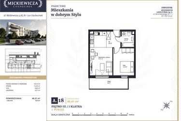 Rzut - Mieszkanie na sprzedaż 2 pokoje o powierzchni 40,41 m² - numer A18 w Mickiewicza