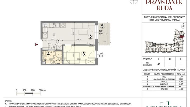 Rzut - Mieszkanie na sprzedaż 2 pokoje o powierzchni 31,96 m² - numer 41 w Przystanek Ruda