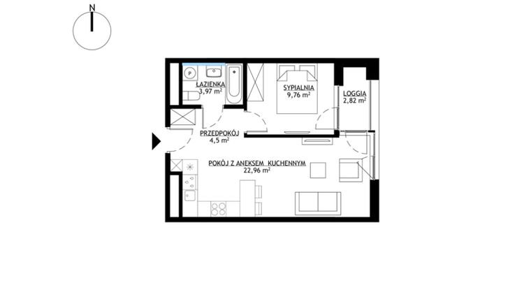 Rzut - Mieszkanie na sprzedaż 2 pokoje o powierzchni 41,19 m² - numer M59 w KrakoVska etap 2