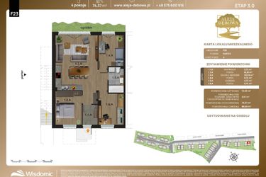 Rzut - Mieszkanie na sprzedaż 4 pokoje o powierzchni 74,37 m² - numer F23 w Aleja Dębowa III - mieszkania
