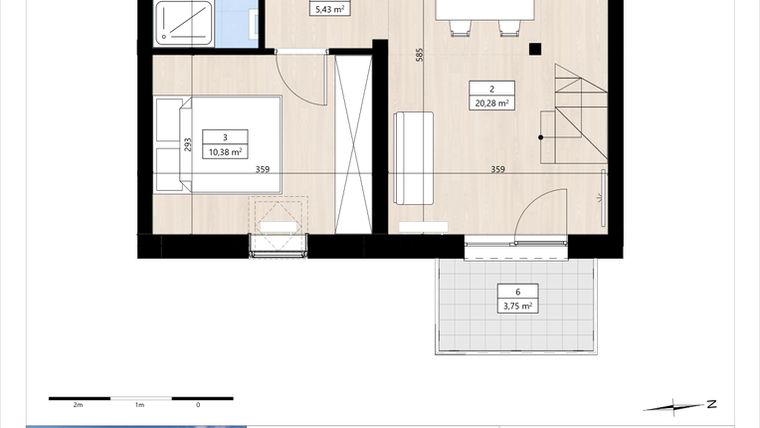 Rzut - Mieszkanie na sprzedaż 2 pokoje o powierzchni 50,96 m² - numer B4/3/36 w MONTANO